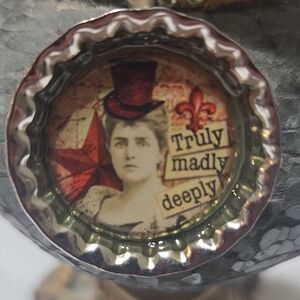 Truly Madly Deeply Bottle Cap Pendant Necklace in Burgundy and Gold